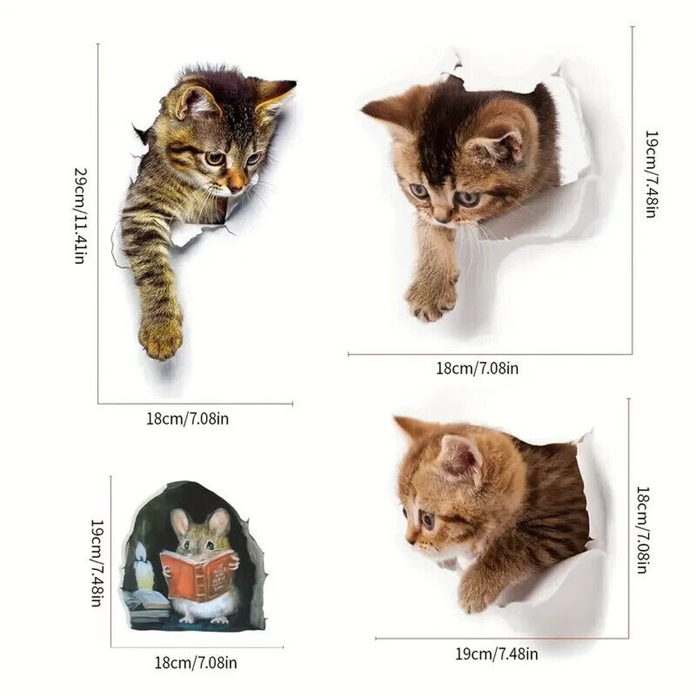 4-Piece Adorable Cat And Mouse 3D Wall Decal NEW! Home & Garden:Home Décor:Decals, Stickers & Vinyl Art Style Your Walls